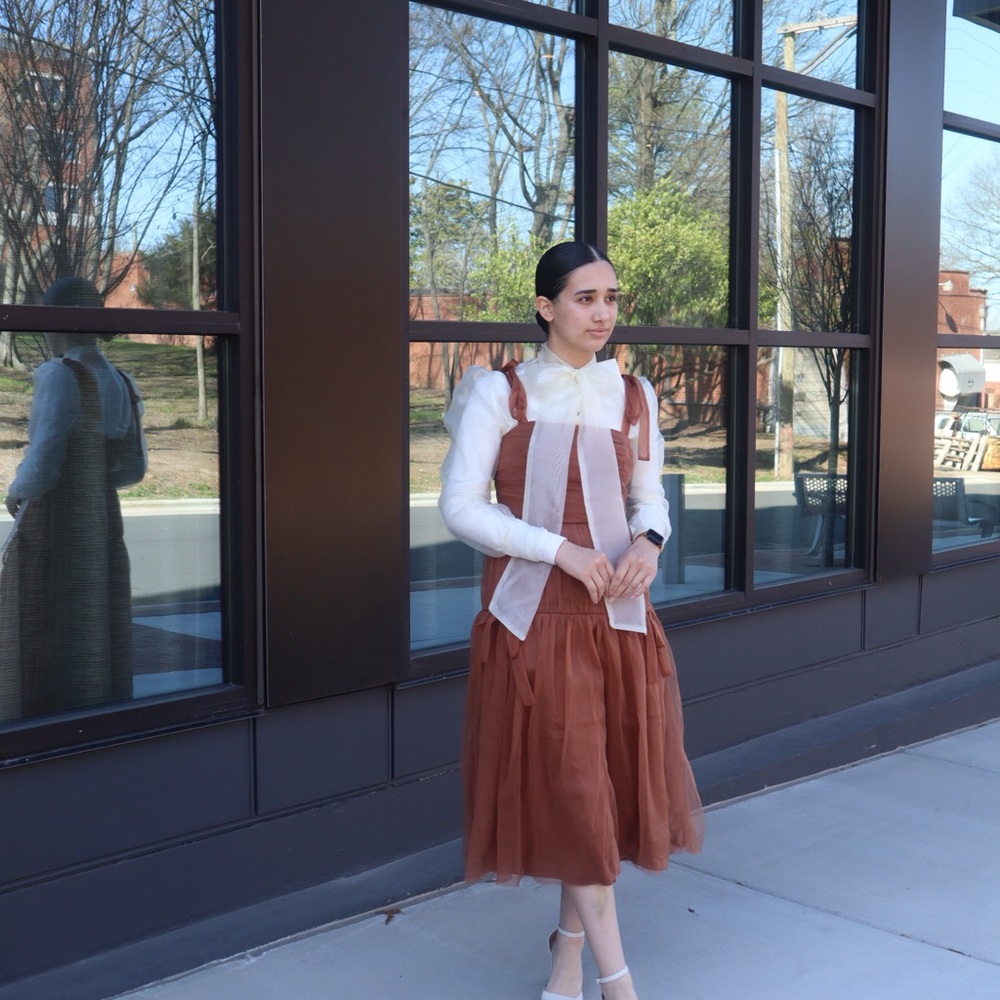 Chic Brown Layered Dress with White Accents
